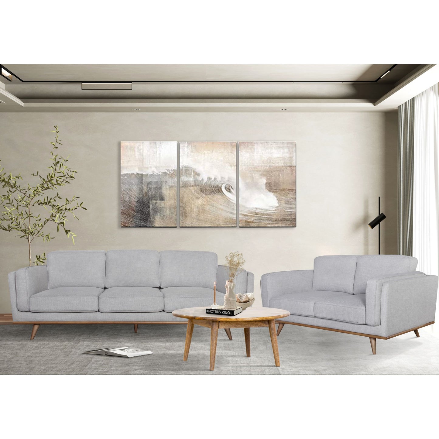 Petalsoft 2 + 3 Seater Sofa Set Fabric Uplholstered Lounge Couch - Grey - Cosy Abode