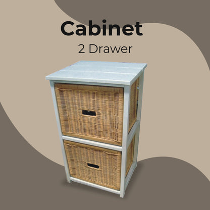 Hyssop 2 Chest of Drawers Cane Bedroom Kitchen Bathroom Storage Tallboy Shelf - Cosy Abode