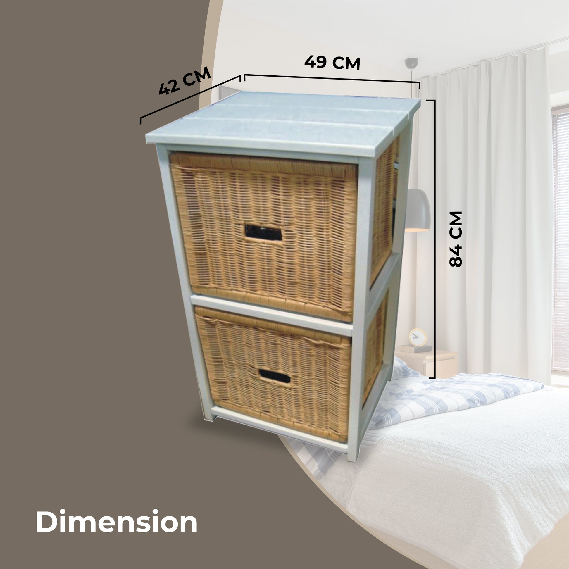 Hyssop 2 Chest of Drawers Cane Bedroom Kitchen Bathroom Storage Tallboy Shelf - Cosy Abode