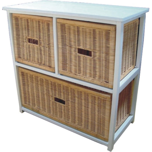 Hyssop 3 Chest of Drawers Cane Bedroom Kitchen Bathroom Storage Tallboy Shelf - Cosy Abode