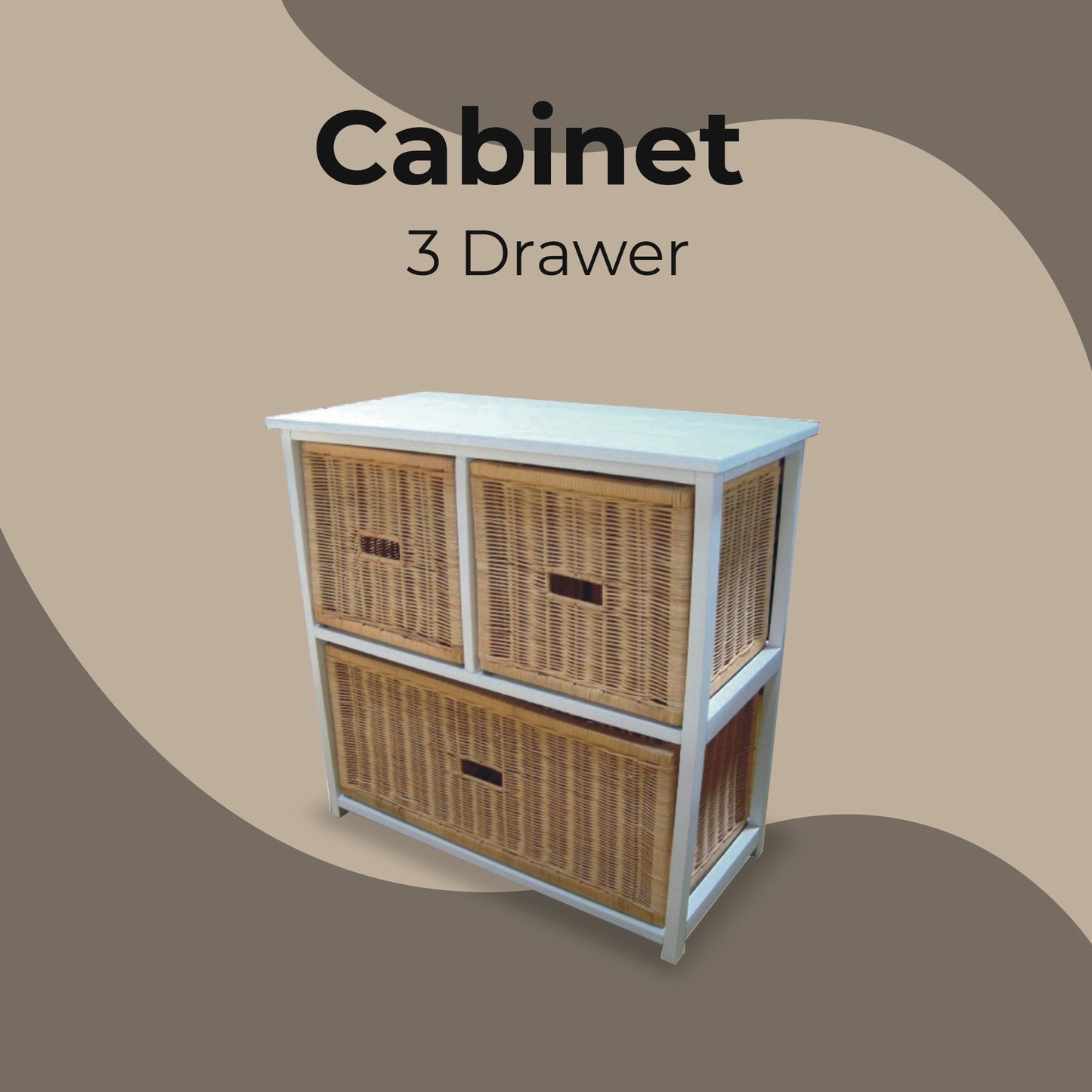 Hyssop 3 Chest of Drawers Cane Bedroom Kitchen Bathroom Storage Tallboy Shelf - Cosy Abode