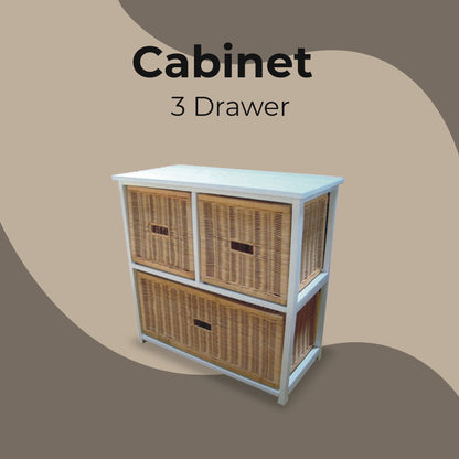 Hyssop 3 Chest of Drawers Cane Bedroom Kitchen Bathroom Storage Tallboy Shelf - Cosy Abode