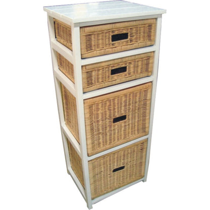 Hyssop Tallboy 4 Chest of Drawers Cane Bedroom Kitchen Bathroom Storage Shelf - Cosy Abode