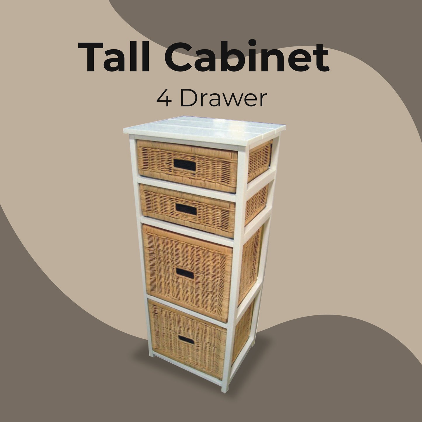Hyssop Tallboy 4 Chest of Drawers Cane Bedroom Kitchen Bathroom Storage Shelf - Cosy Abode