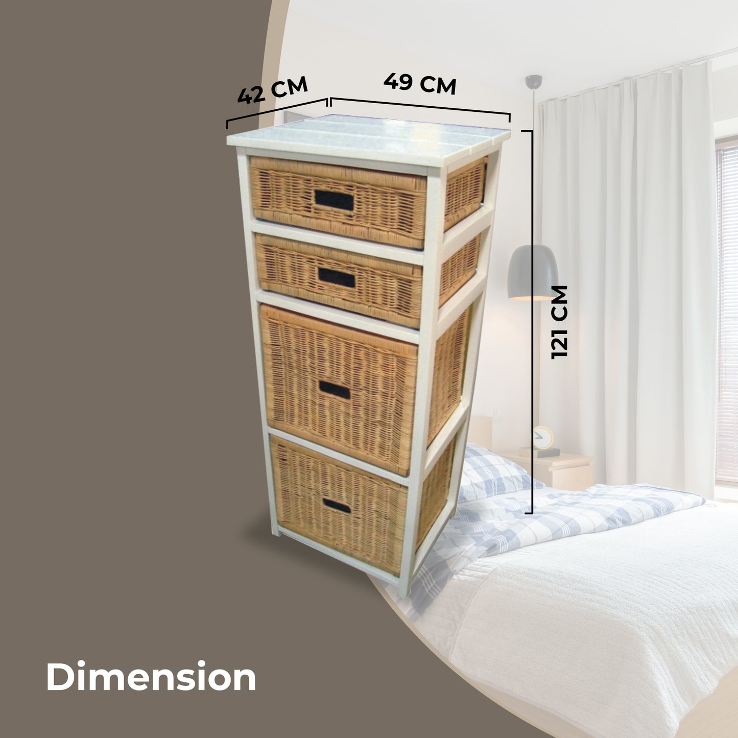 Hyssop Tallboy 4 Chest of Drawers Cane Bedroom Kitchen Bathroom Storage Shelf - Cosy Abode
