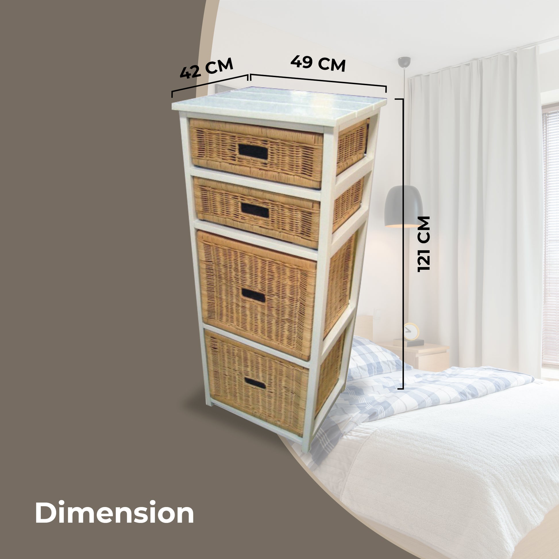 Hyssop Tallboy 4 Chest of Drawers Cane Bedroom Kitchen Bathroom Storage Shelf - Cosy Abode
