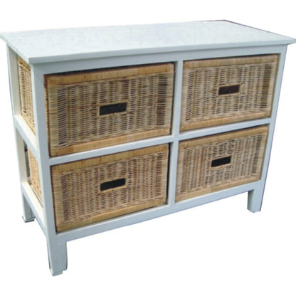 Hyssop Tallboy Wide 4 Chest of Drawers Cane Bedroom Kitchen Bathroom Storage - Cosy Abode