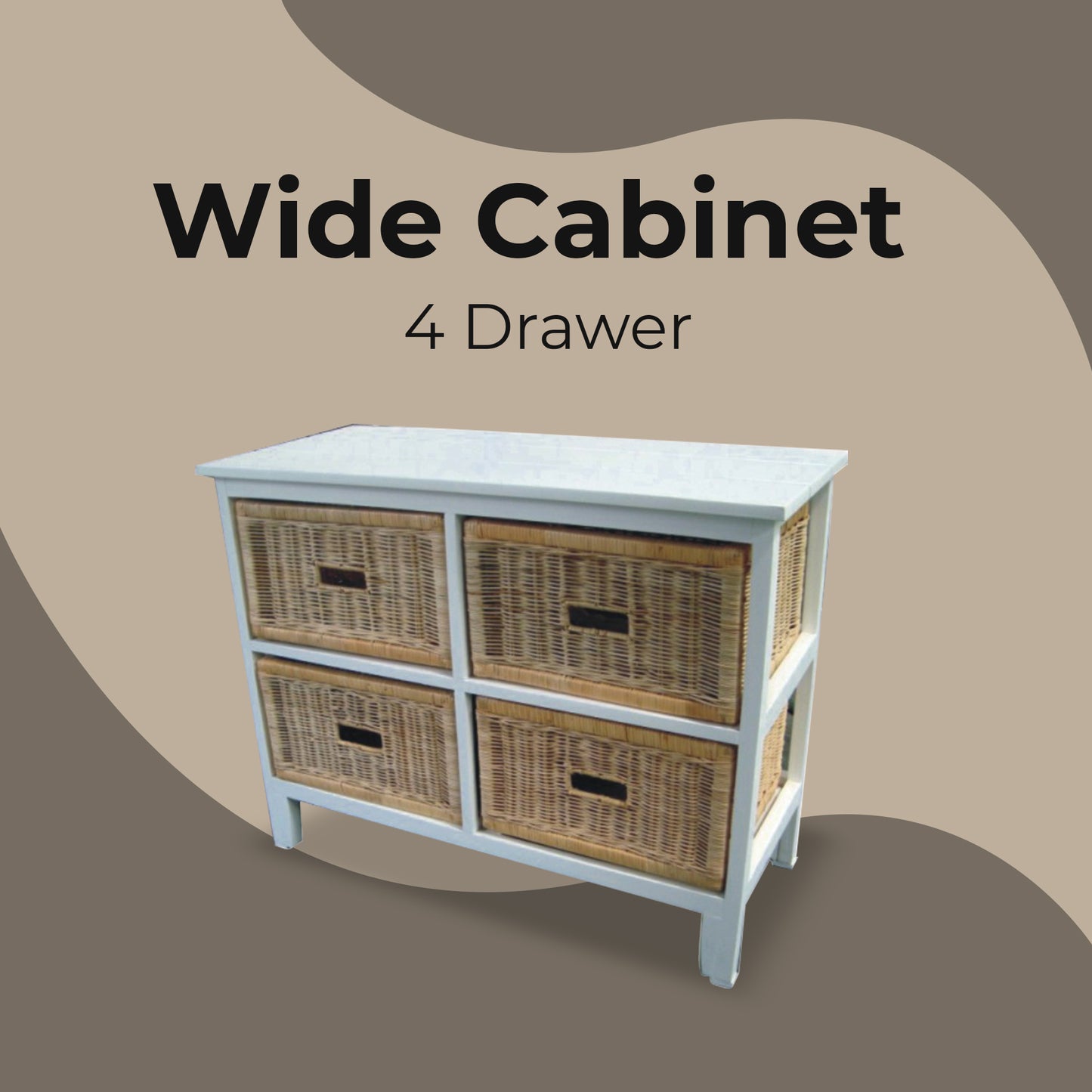 Hyssop Tallboy Wide 4 Chest of Drawers Cane Bedroom Kitchen Bathroom Storage - Cosy Abode