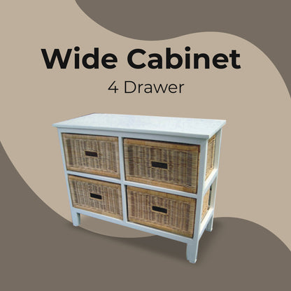 Hyssop Tallboy Wide 4 Chest of Drawers Cane Bedroom Kitchen Bathroom Storage - Cosy Abode