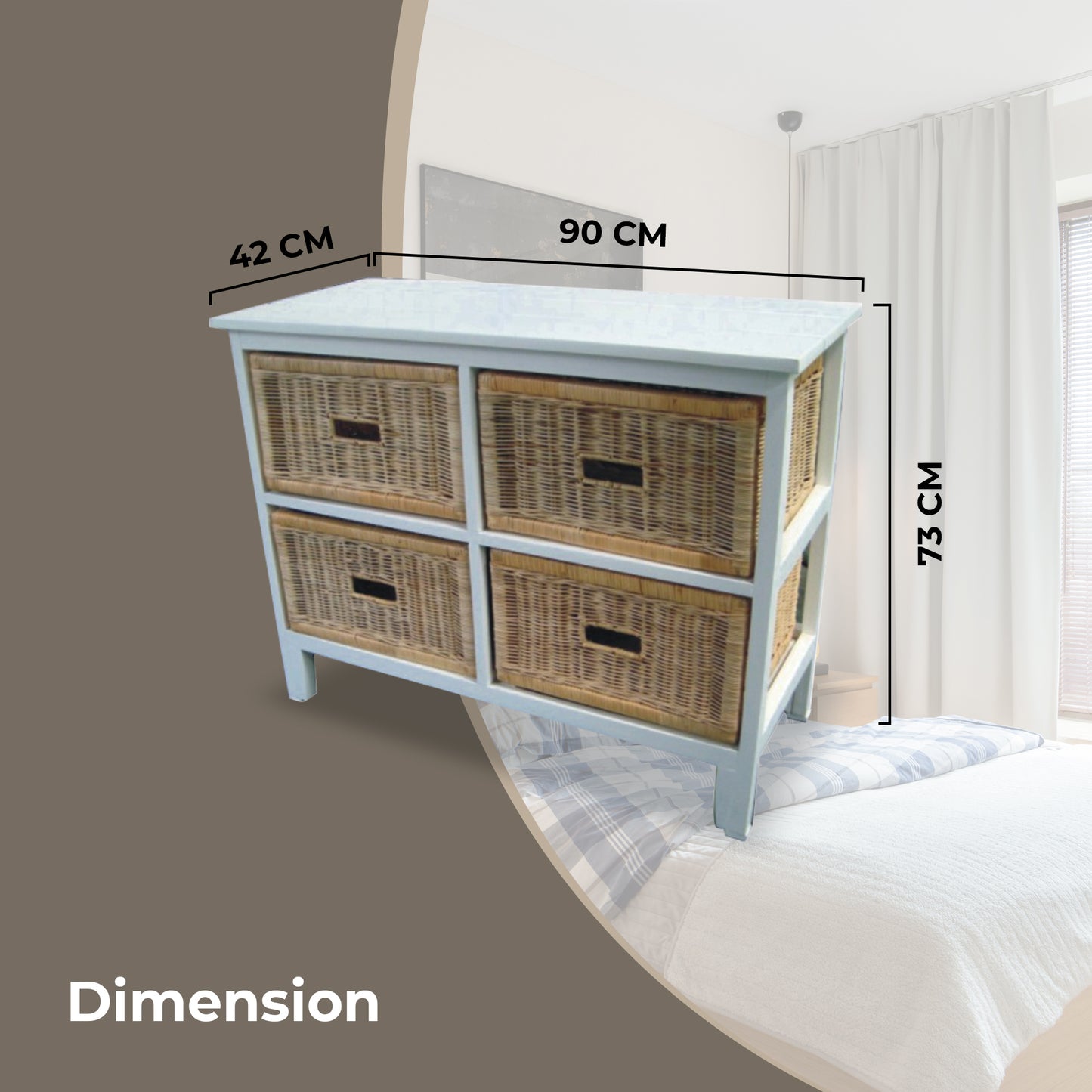 Hyssop Tallboy Wide 4 Chest of Drawers Cane Bedroom Kitchen Bathroom Storage - Cosy Abode