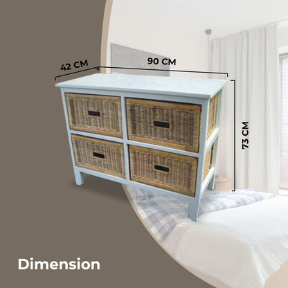 Hyssop Tallboy Wide 4 Chest of Drawers Cane Bedroom Kitchen Bathroom Storage - Cosy Abode