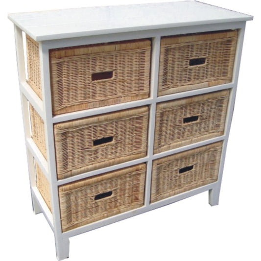 Hyssop Tallboy 6 Chest of Drawers Cane Bedroom Kitchen Bathroom Storage Shelf - Cosy Abode