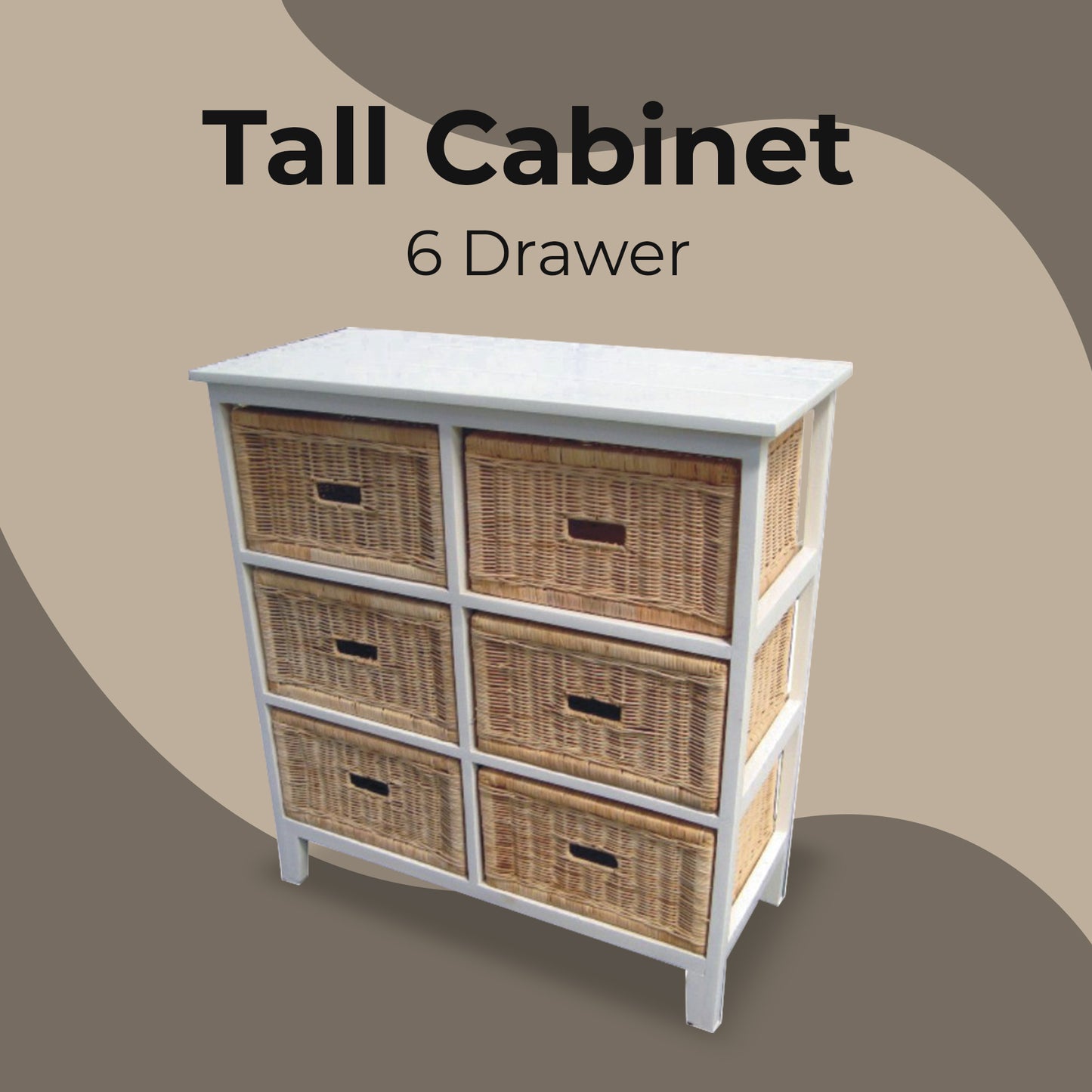 Hyssop Tallboy 6 Chest of Drawers Cane Bedroom Kitchen Bathroom Storage Shelf - Cosy Abode