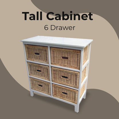 Hyssop Tallboy 6 Chest of Drawers Cane Bedroom Kitchen Bathroom Storage Shelf - Cosy Abode
