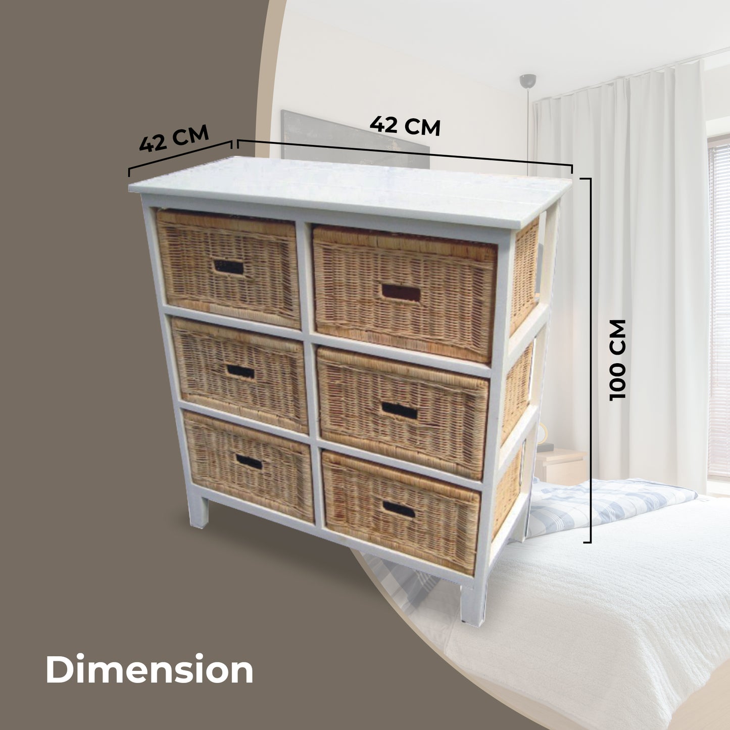 Hyssop Tallboy 6 Chest of Drawers Cane Bedroom Kitchen Bathroom Storage Shelf - Cosy Abode