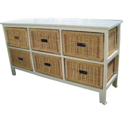 Hyssop Tallboy Wide 6 Chest of Drawers Cane Bedroom Kitchen Bathroom Storage - Cosy Abode
