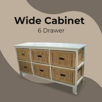 Hyssop Tallboy Wide 6 Chest of Drawers Cane Bedroom Kitchen Bathroom Storage - Cosy Abode