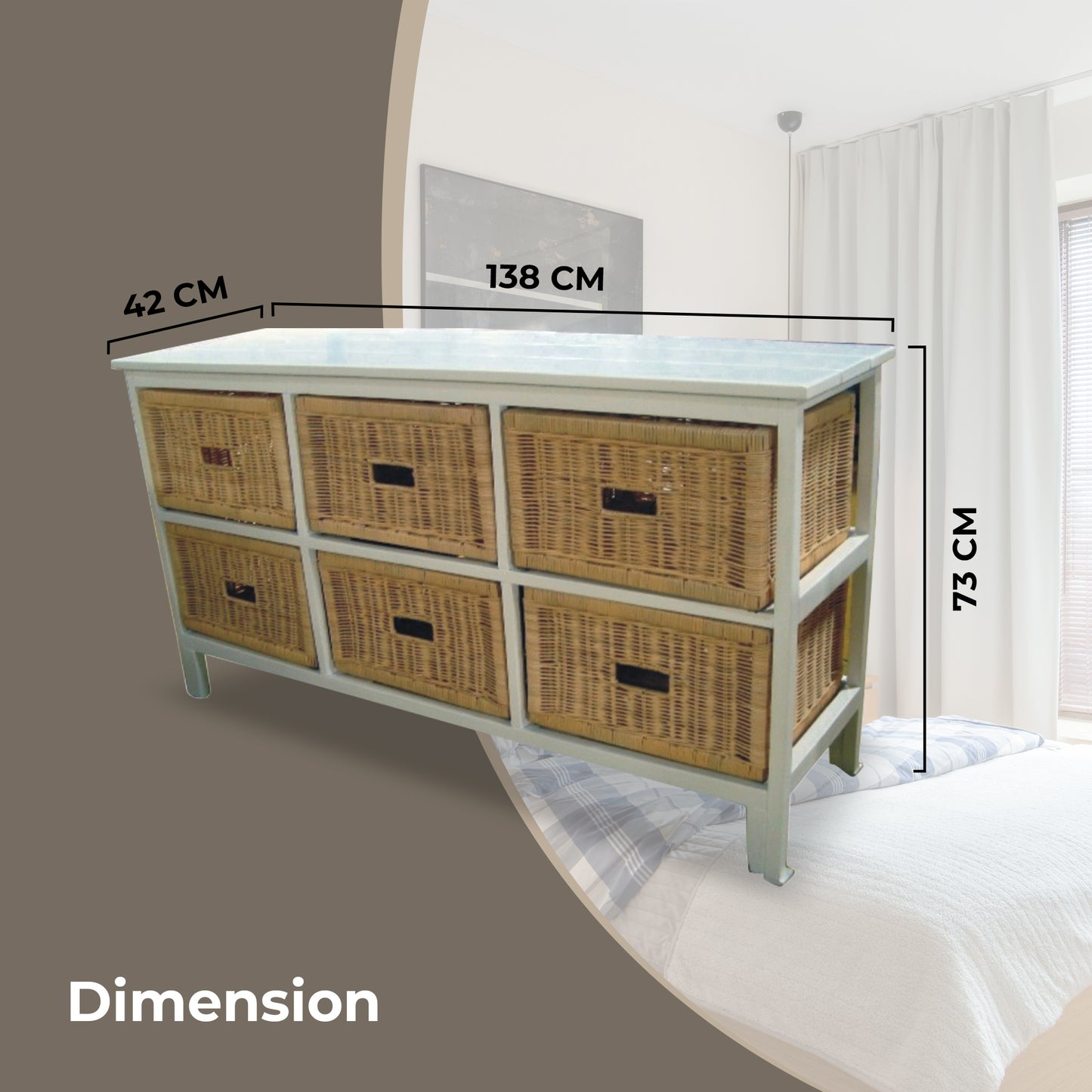 Hyssop Tallboy Wide 6 Chest of Drawers Cane Bedroom Kitchen Bathroom Storage - Cosy Abode