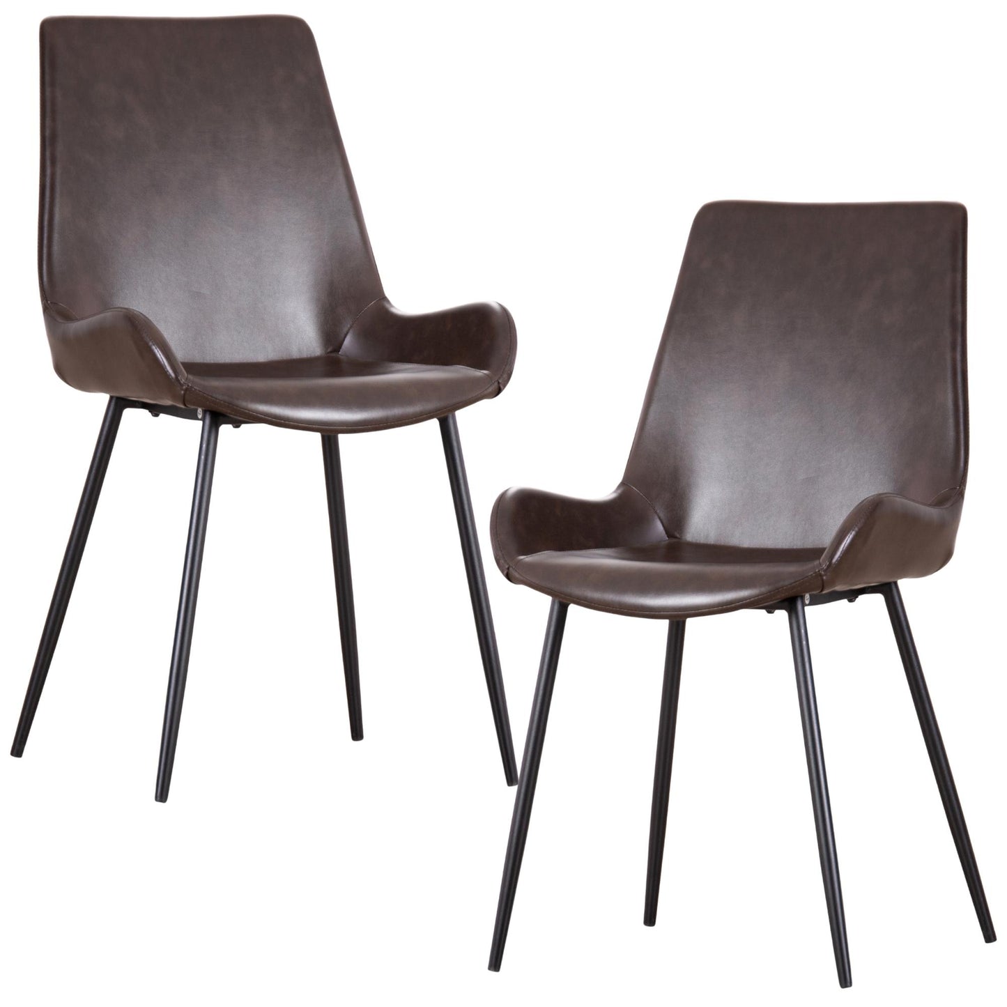 Brando  Set of 2 PU Leather Upholstered Dining Chair Metal Leg - Brown - Cosy Abode