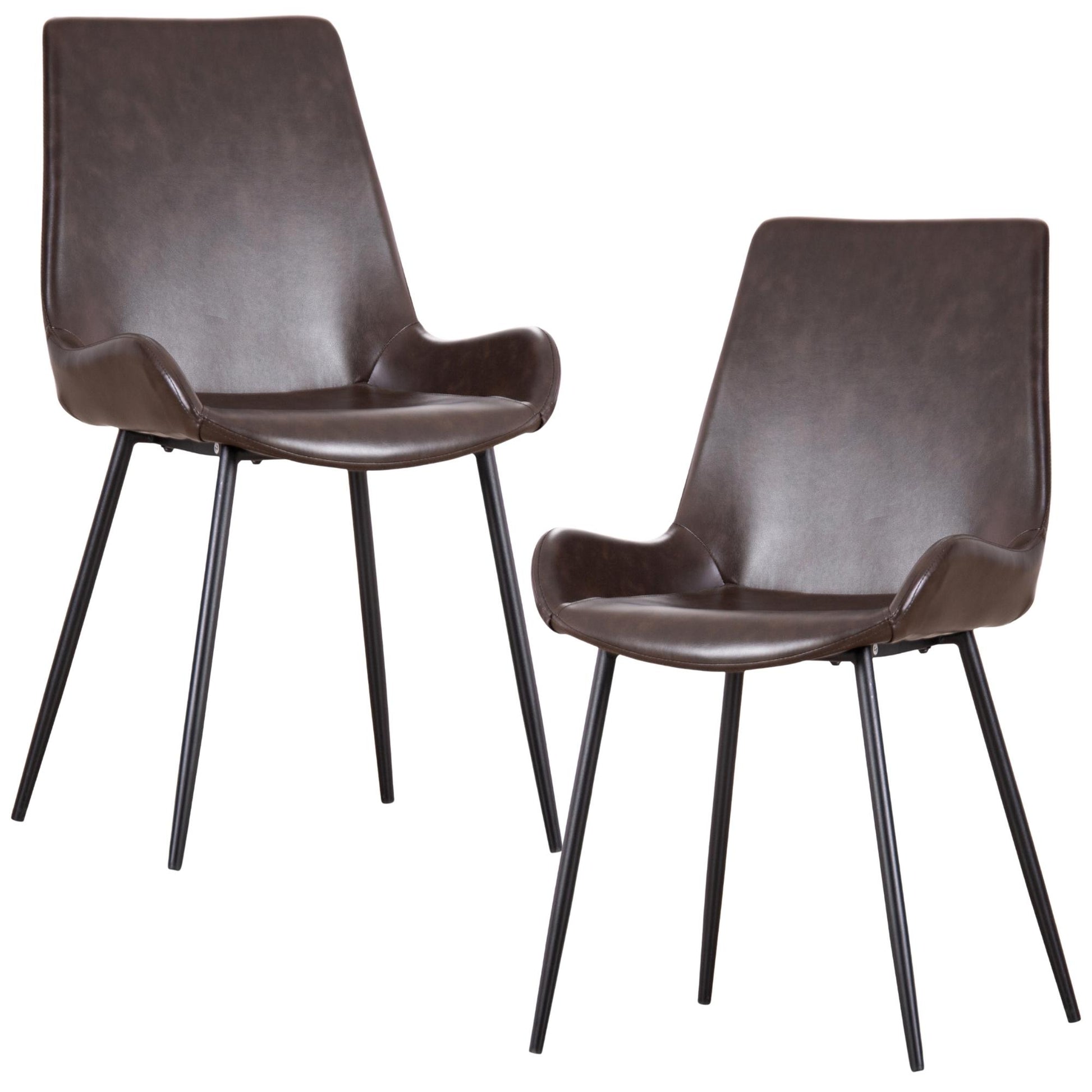 Brando  Set of 2 PU Leather Upholstered Dining Chair Metal Leg - Brown - Cosy Abode