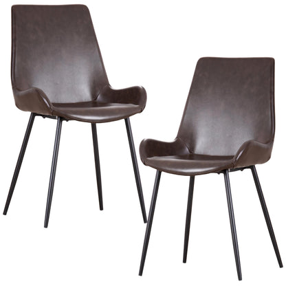 Brando  Set of 2 PU Leather Upholstered Dining Chair Metal Leg - Brown - Cosy Abode
