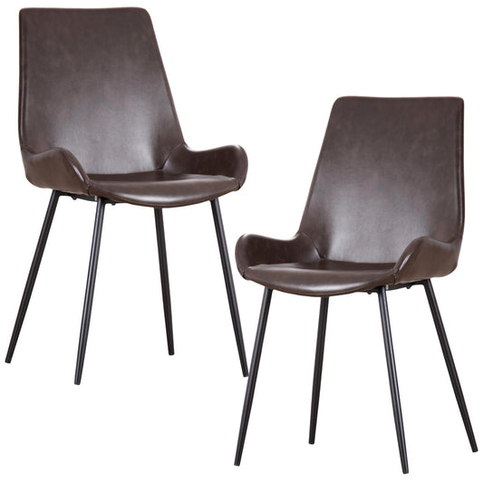 Brando  Set of 2 PU Leather Upholstered Dining Chair Metal Leg - Brown - Cosy Abode