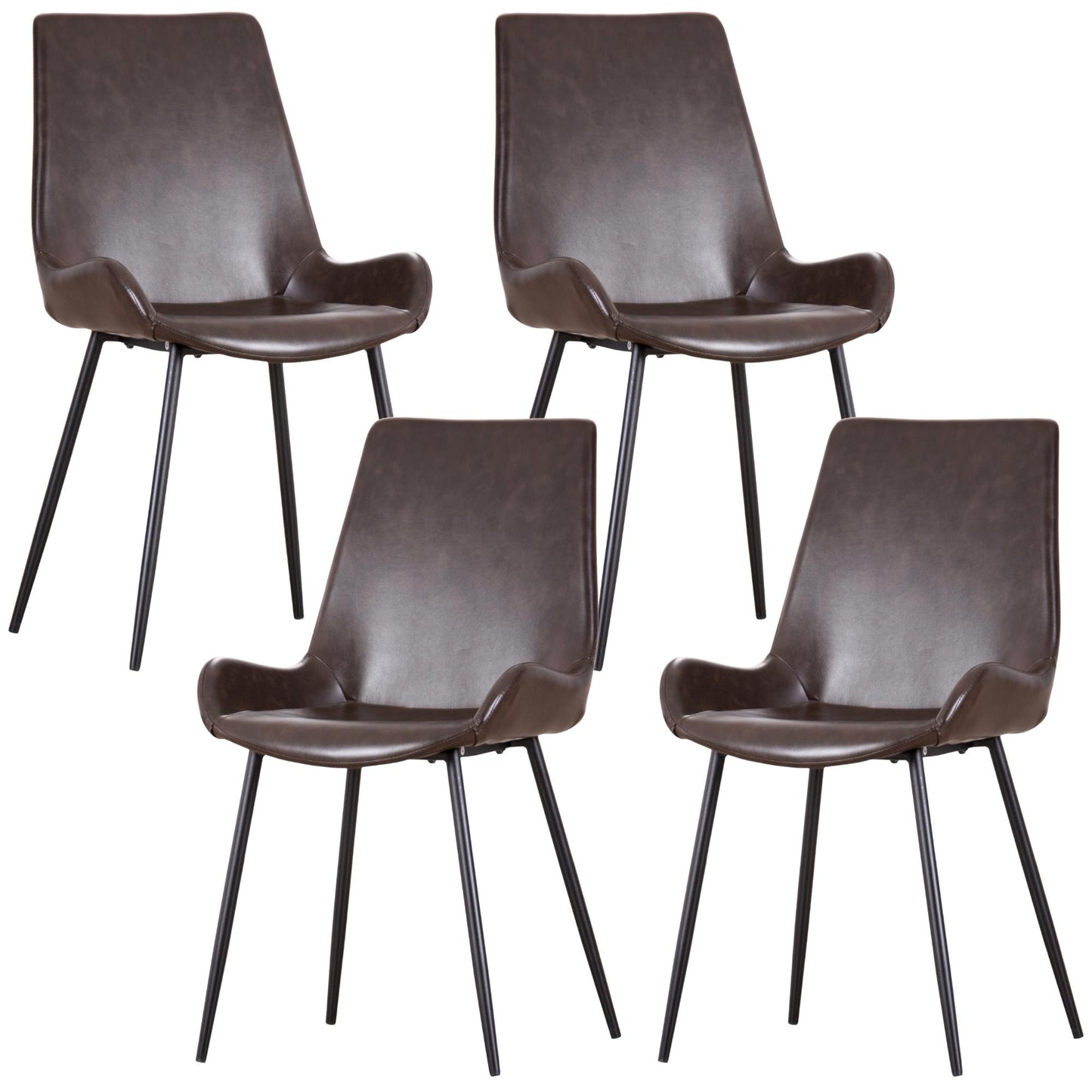Brando  Set of 4 PU Leather Upholstered Dining Chair Metal Leg - Brown - Cosy Abode