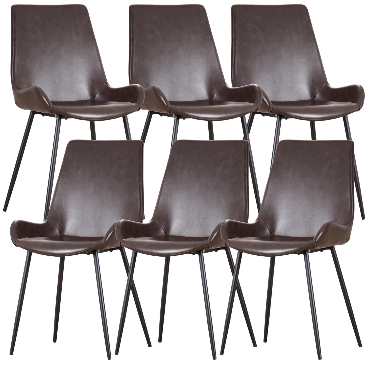 Brando  Set of 6 PU Leather Upholstered Dining Chair Metal Leg - Brown - Cosy Abode