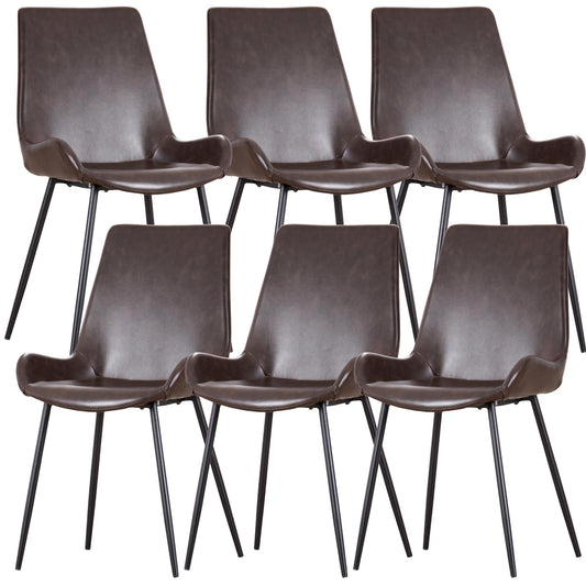 Brando  Set of 6 PU Leather Upholstered Dining Chair Metal Leg - Brown - Cosy Abode