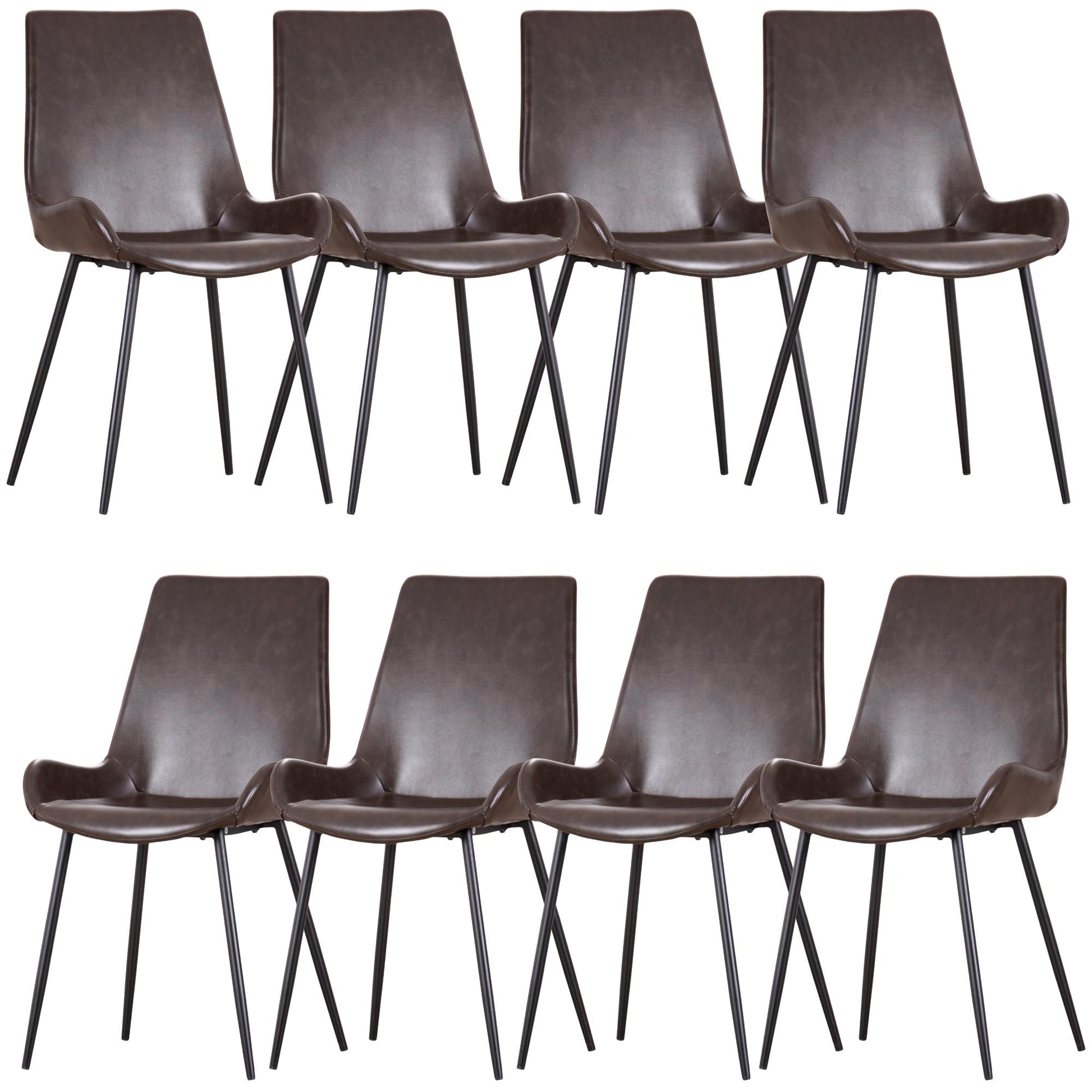 Brando  Set of 8 PU Leather Upholstered Dining Chair Metal Leg - Brown - Cosy Abode