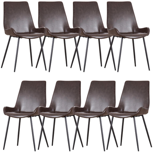 Brando  Set of 8 PU Leather Upholstered Dining Chair Metal Leg - Brown - Cosy Abode