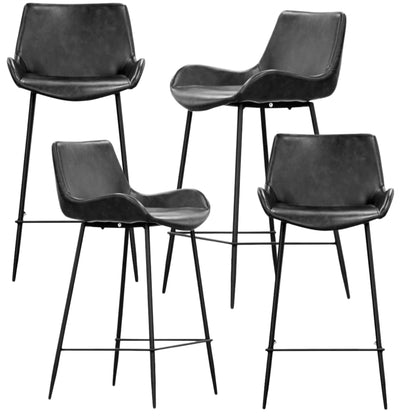 Brando  Set of 4 PU Leather Upholstered Bar Chair Metal Leg Stool Vintage Grey - Cosy Abode