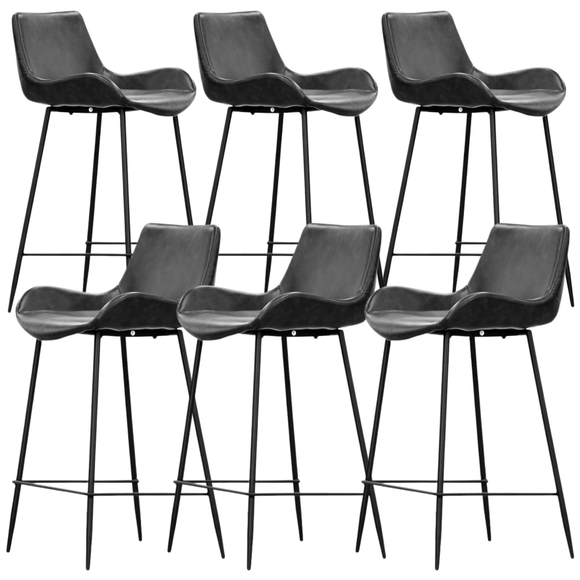 Brando  Set of 6 PU Leather Upholstered Bar Chair Metal Leg Stool Vintage Grey - Cosy Abode