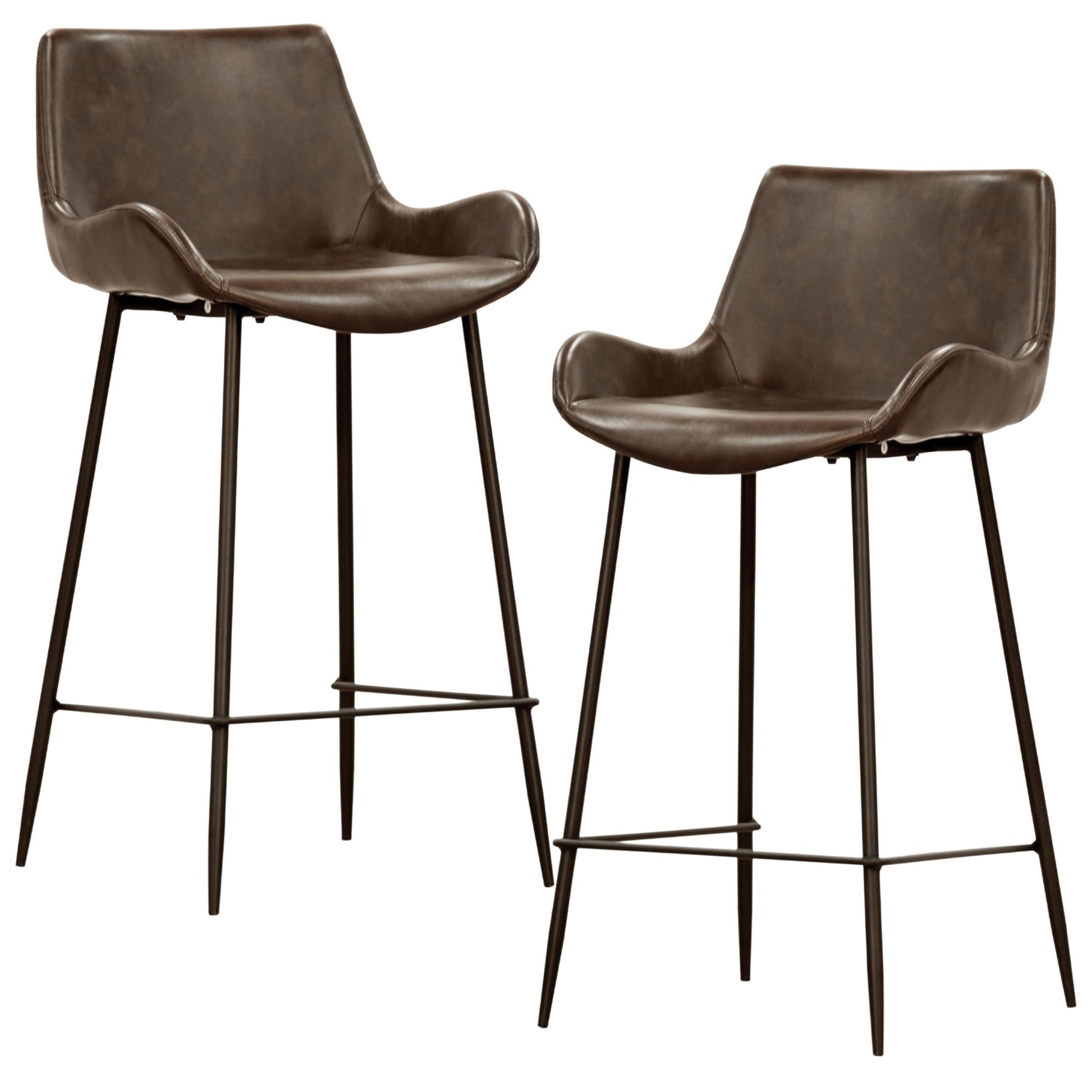 Brando  Set of 2 PU Leather Upholstered Bar Chair Metal Leg Stool - Brown - Cosy Abode