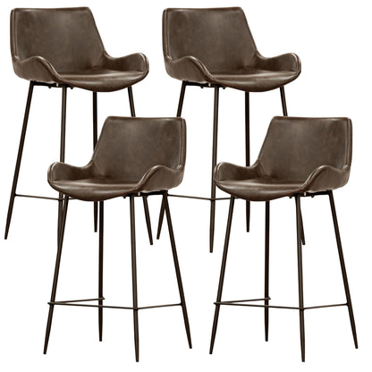 Brando  Set of 4 PU Leather Upholstered Bar Chair Metal Leg Stool - Brown - Cosy Abode