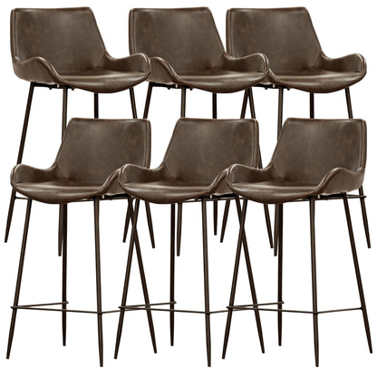 Brando  Set of 6 PU Leather Upholstered Bar Chair Metal Leg Stool - Brown - Cosy Abode