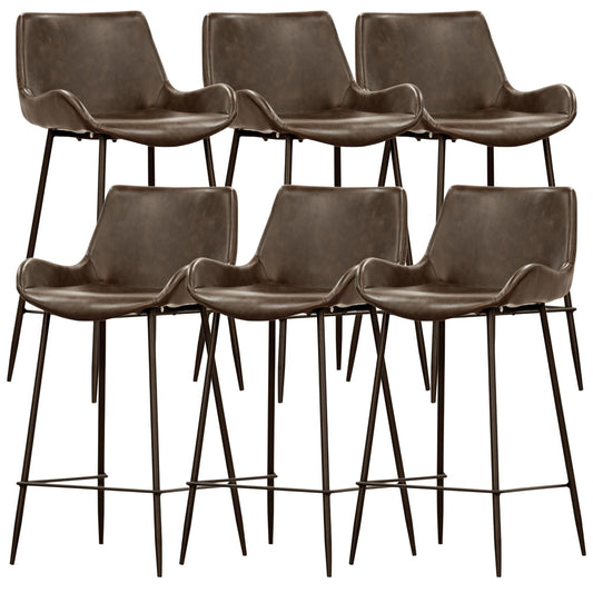 Brando  Set of 6 PU Leather Upholstered Bar Chair Metal Leg Stool - Brown - Cosy Abode