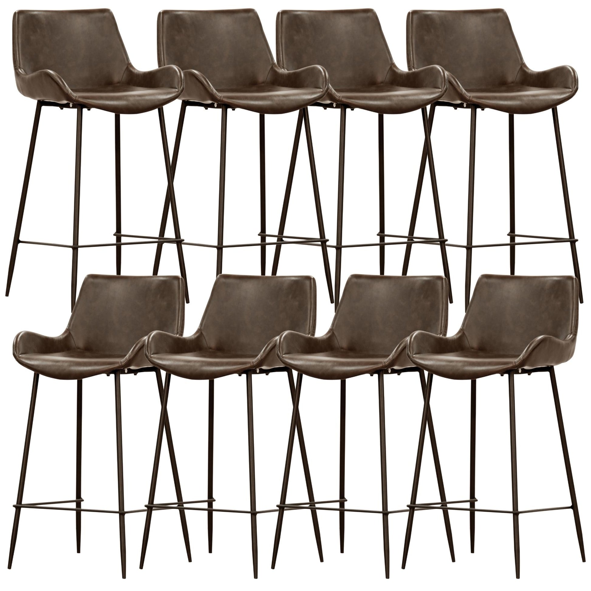 Brando  Set of 8 PU Leather Upholstered Bar Chair Metal Leg Stool - Brown - Cosy Abode