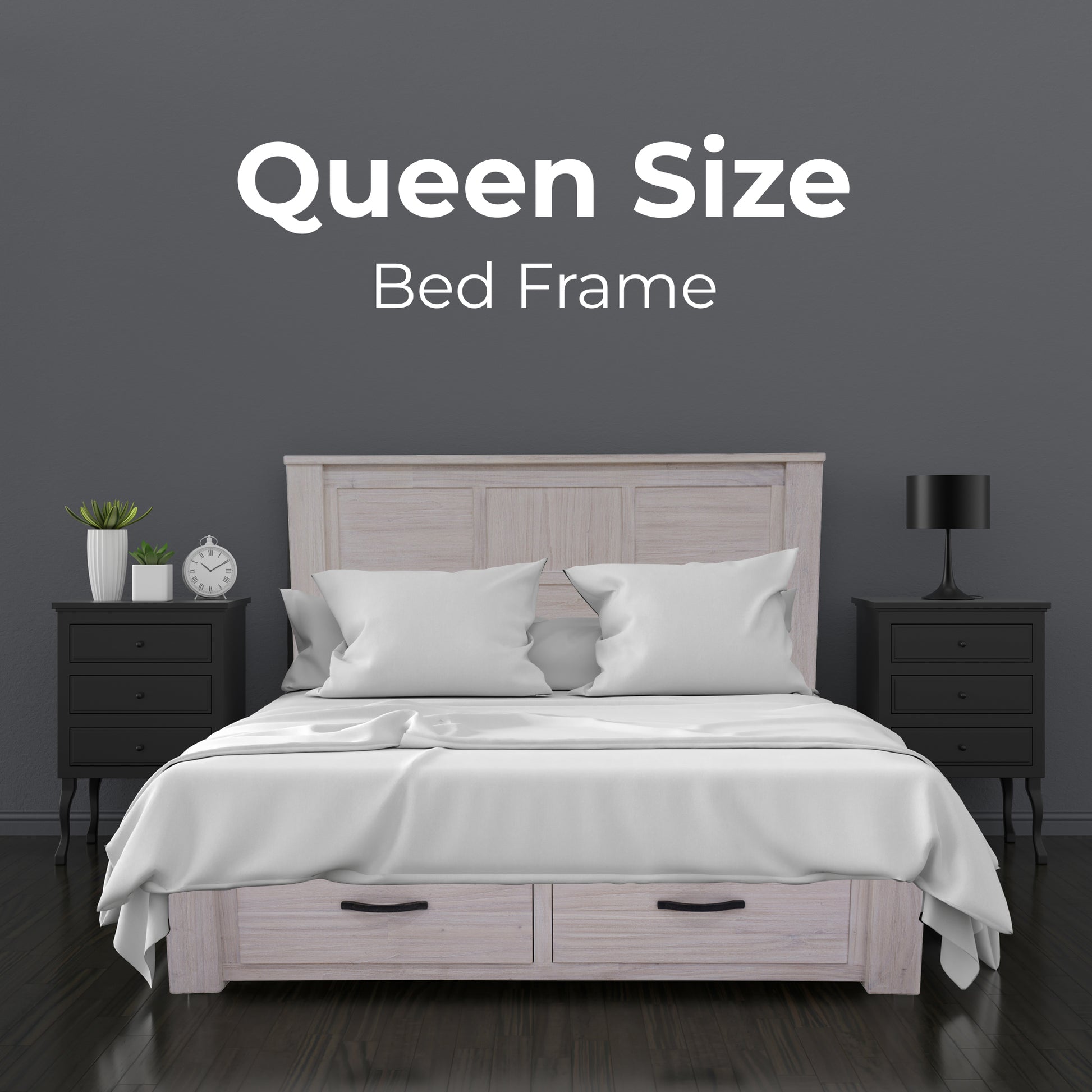 Foxglove Bed Frame Queen Size Timber Mattress Base With Storage Drawers - White - Cosy Abode