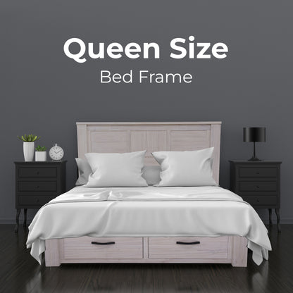 Foxglove Bed Frame Queen Size Timber Mattress Base With Storage Drawers - White - Cosy Abode