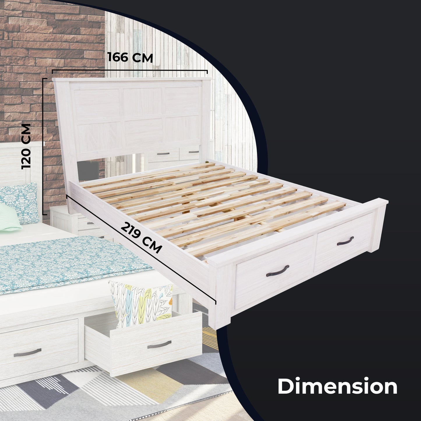 Foxglove Bed Frame Queen Size Timber Mattress Base With Storage Drawers - White - Cosy Abode