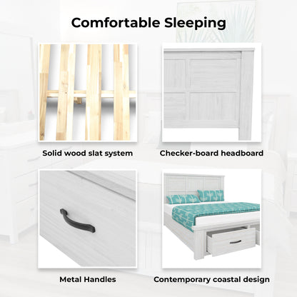 Foxglove Bed Frame Queen Size Timber Mattress Base With Storage Drawers - White - Cosy Abode