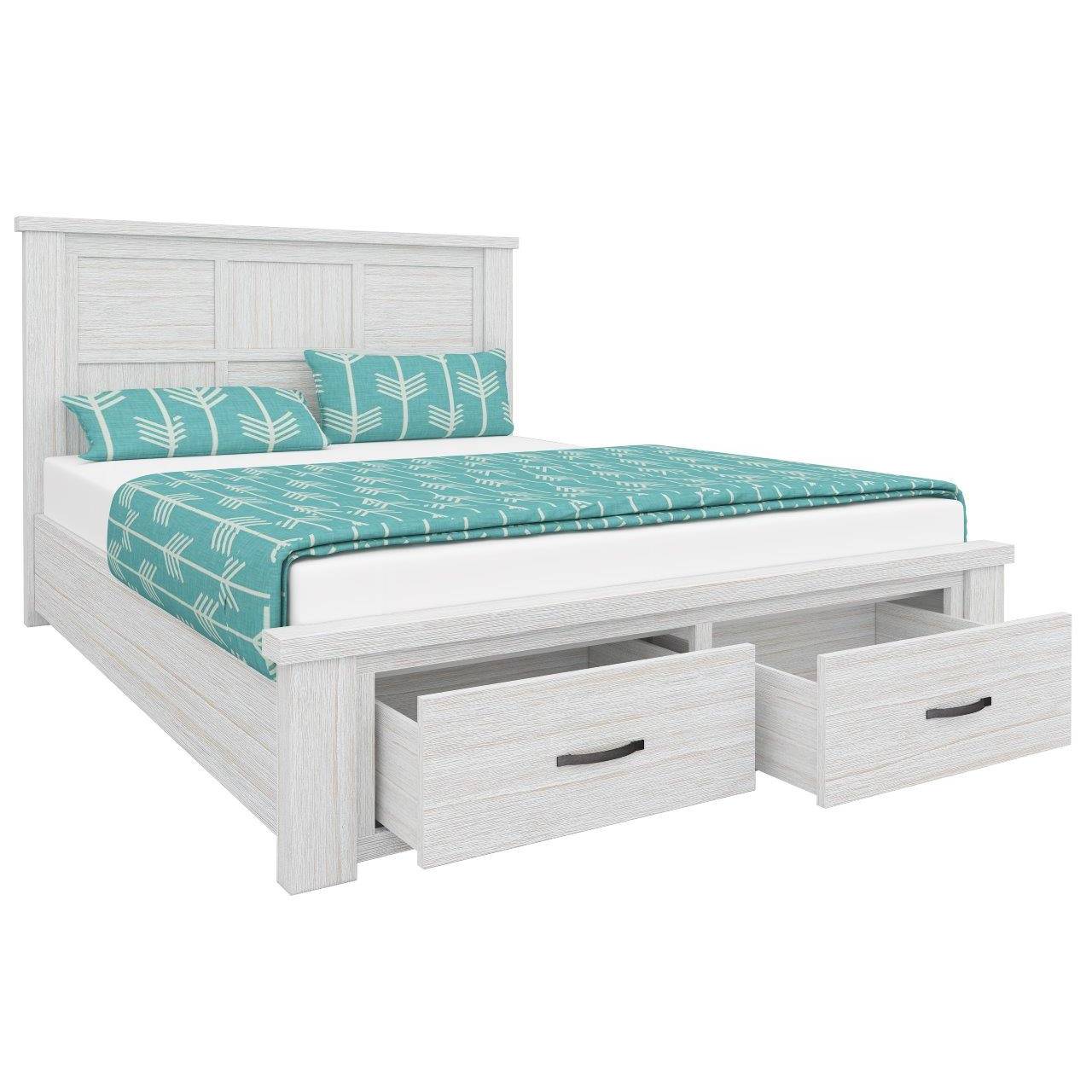 Foxglove Bed Frame Queen Size Timber Mattress Base With Storage Drawers - White - Cosy Abode