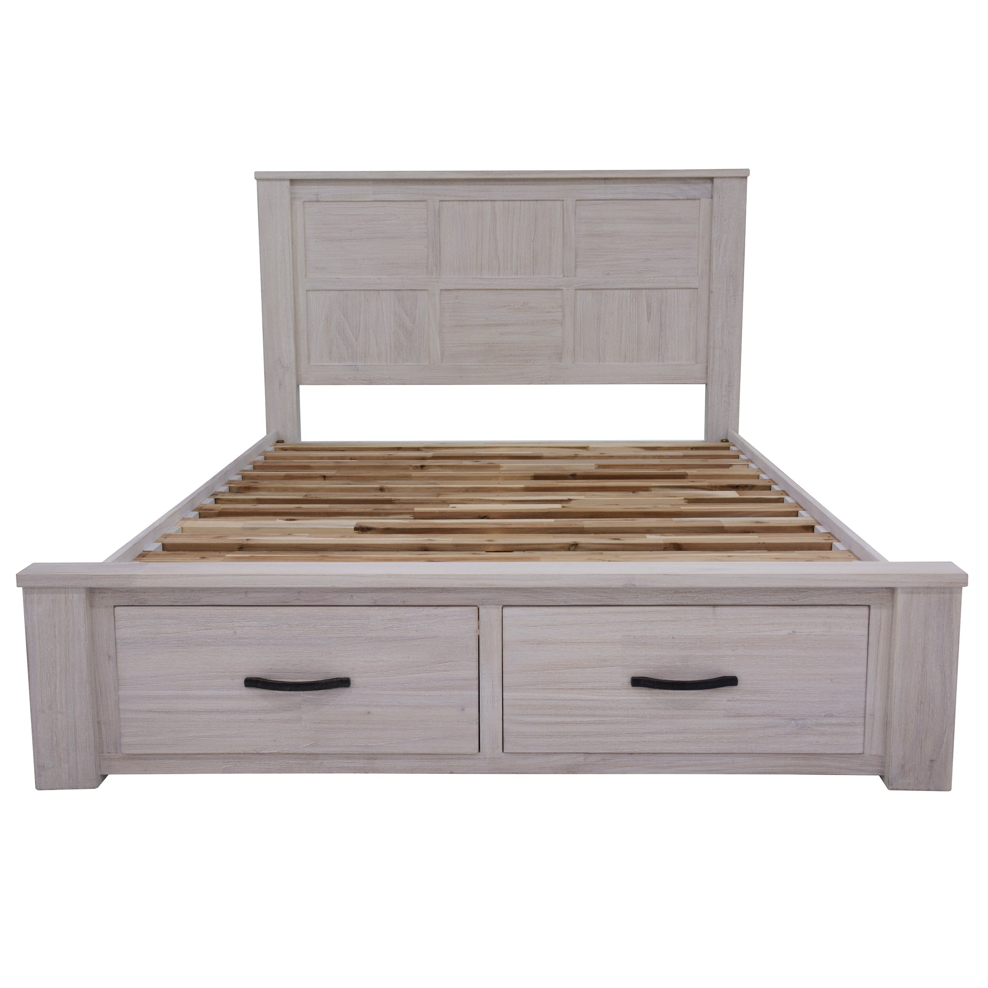 Foxglove Bed Frame Queen Size Timber Mattress Base With Storage Drawers - White - Cosy Abode