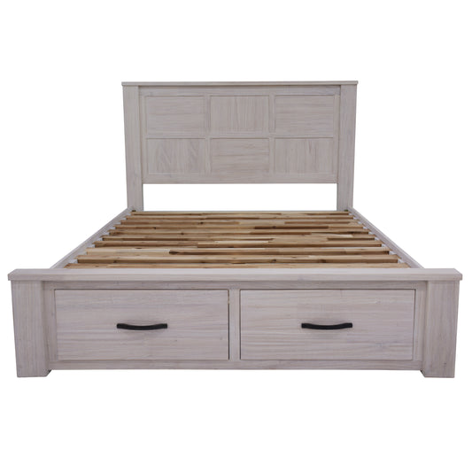 Foxglove Bed Frame Queen Size Timber Mattress Base With Storage Drawers - White - Cosy Abode
