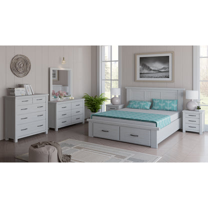 Foxglove Bed Frame Double Size Wood Mattress Base With Storage Drawers - White - Cosy Abode