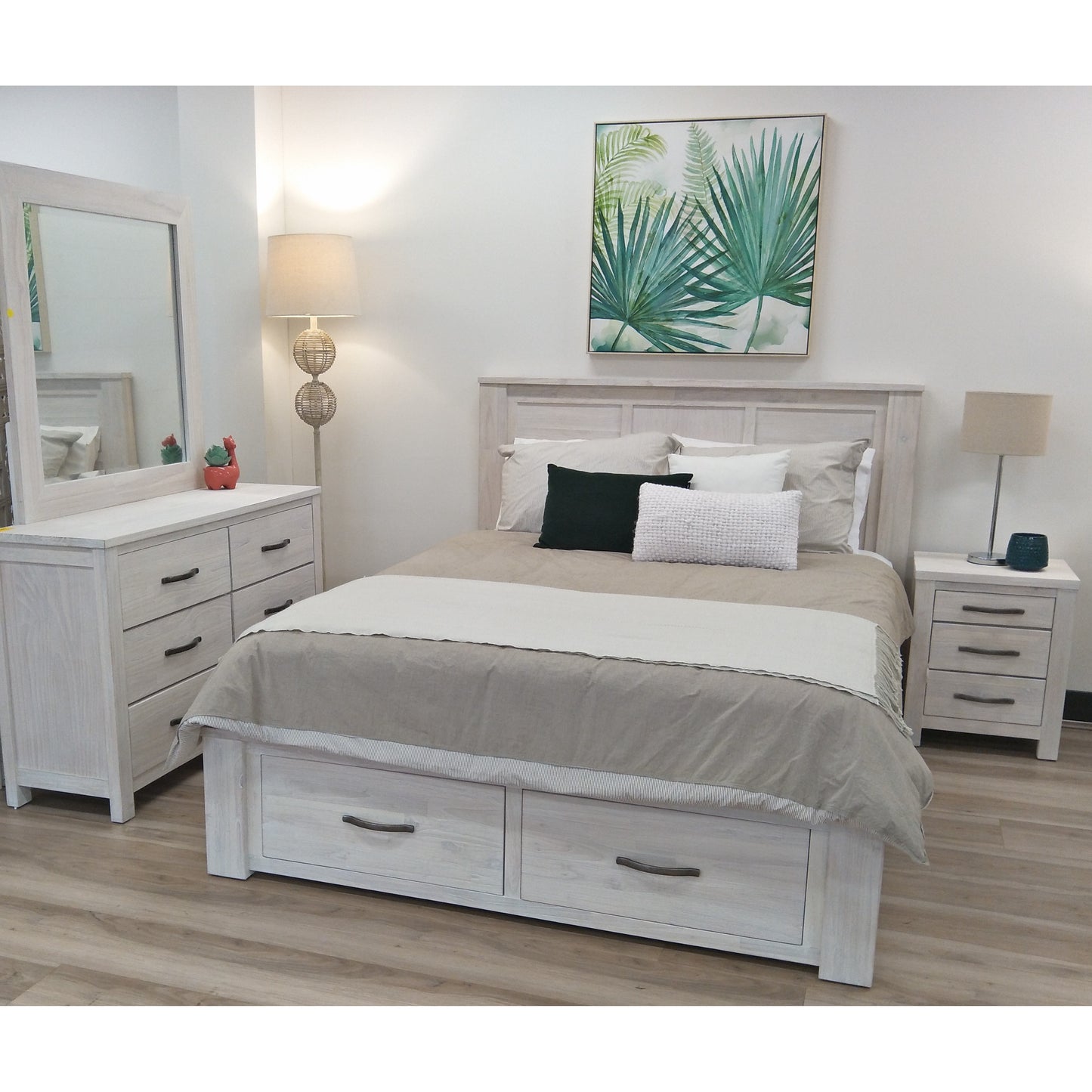 Foxglove Bed Frame Double Size Wood Mattress Base With Storage Drawers - White - Cosy Abode