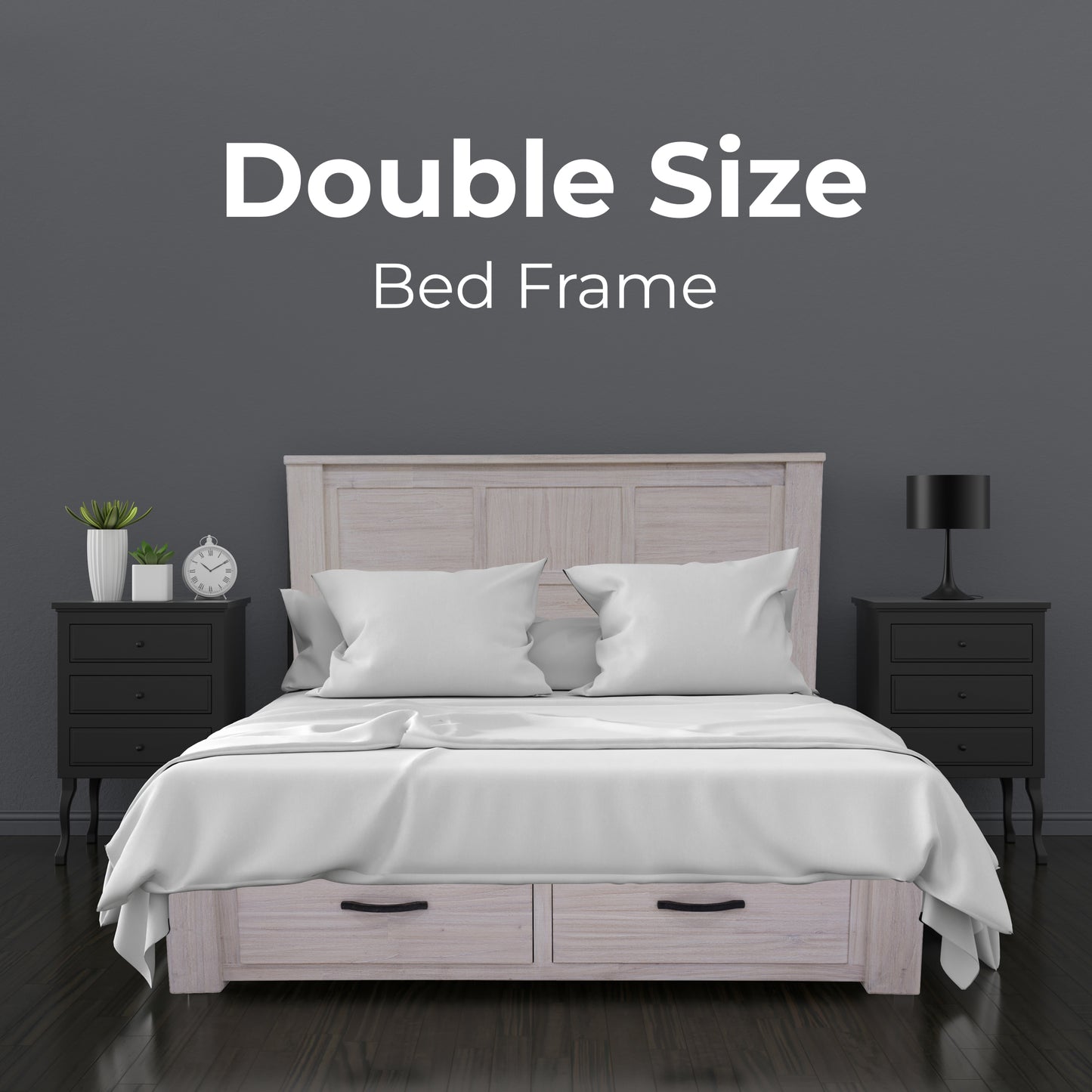 Foxglove Bed Frame Double Size Wood Mattress Base With Storage Drawers - White - Cosy Abode