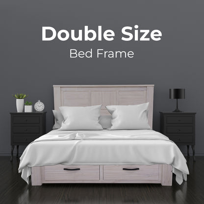 Foxglove Bed Frame Double Size Wood Mattress Base With Storage Drawers - White - Cosy Abode