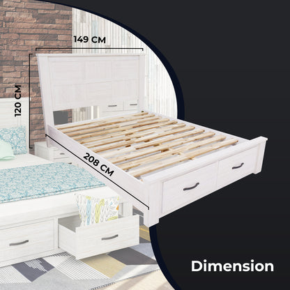 Foxglove Bed Frame Double Size Wood Mattress Base With Storage Drawers - White - Cosy Abode